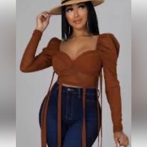 Signature Brown Mesh Detail Top